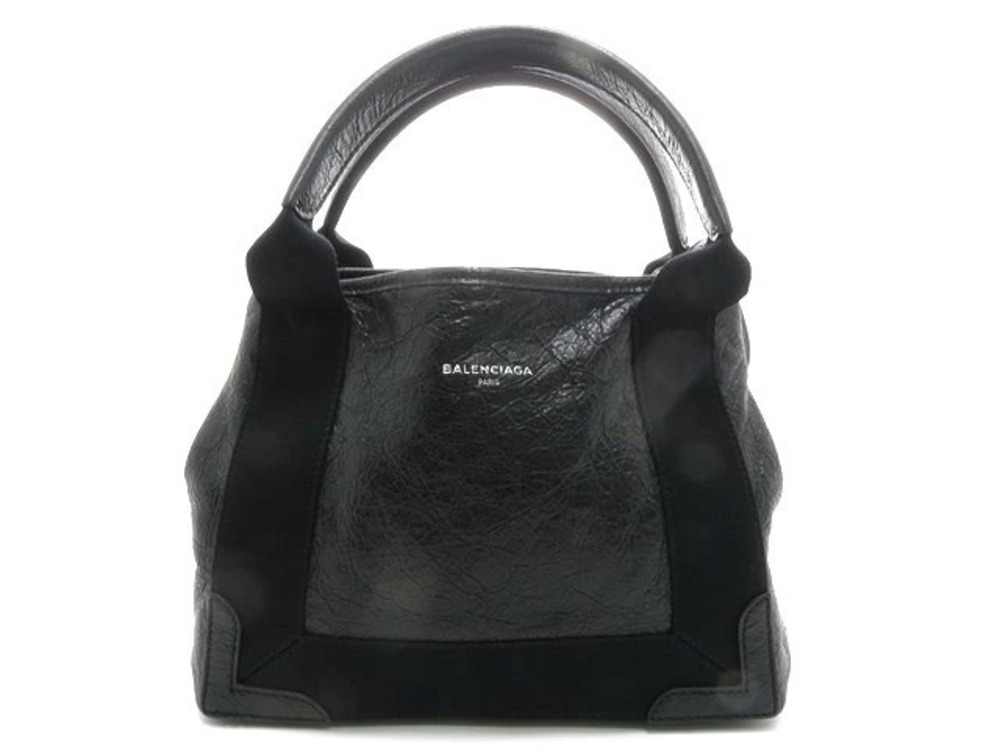 Balenciaga handbag Navy Blue Cabas leather canvas black